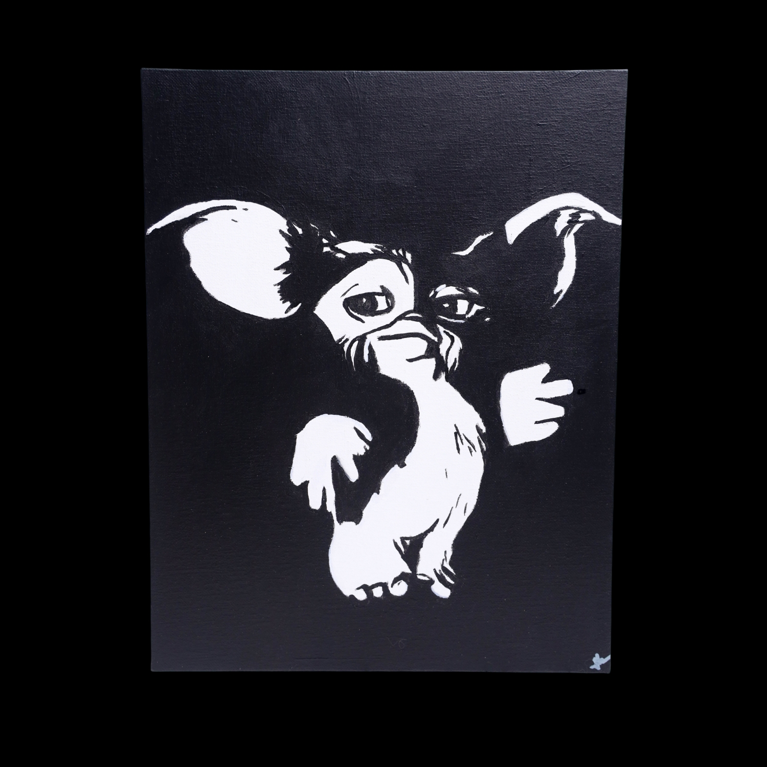 Gizmo Painting. The painting is painted with Amsterdam acrylic paints. The painting is a flat panel canvas which can be hung with command strips, adhesive hooks, or framed.