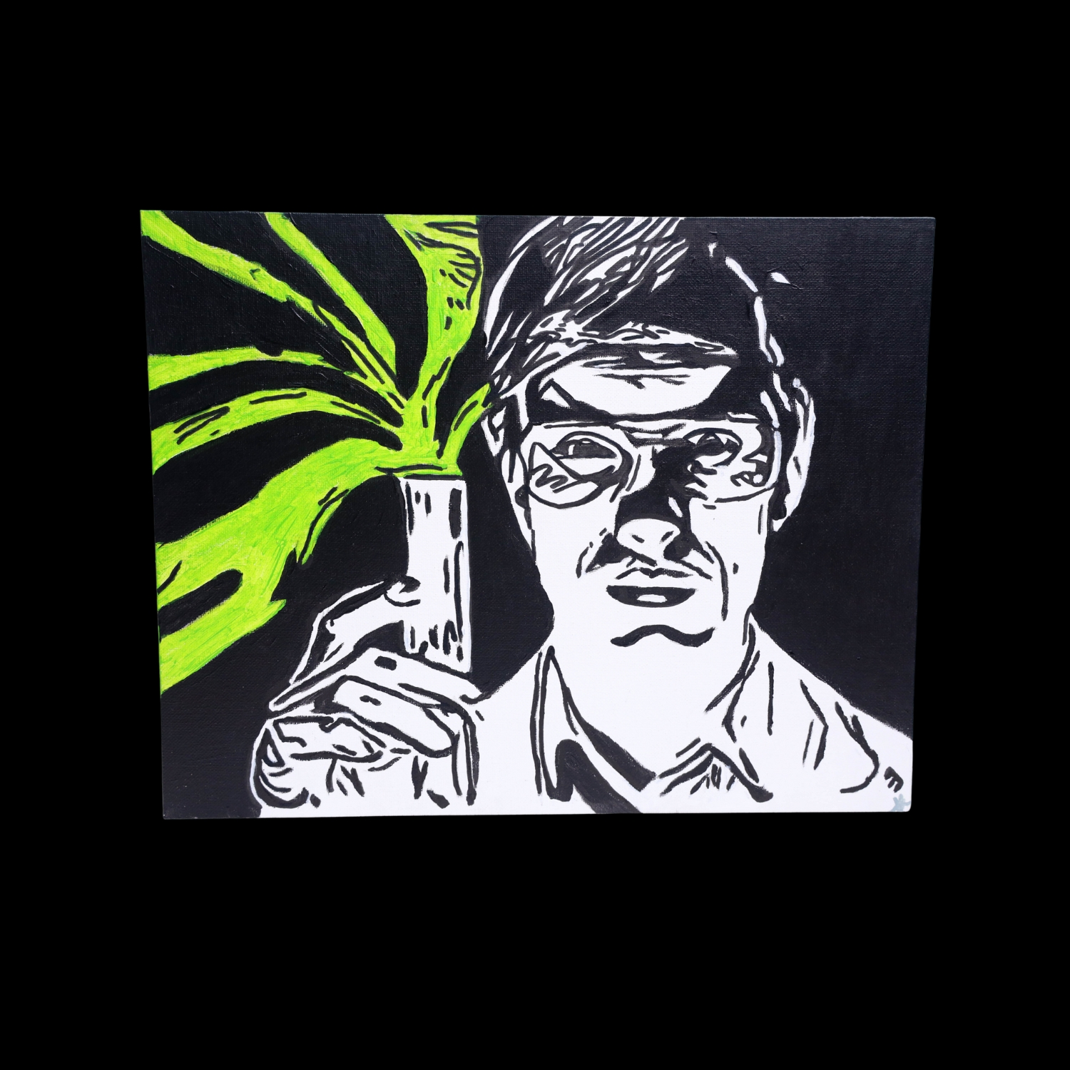 Jeffrey Combs Reanimator Painting. The painting is painted with Amsterdam acrylic paints. The painting is a flat panel canvas which can be hung with command strips, adhesive hooks, or framed.