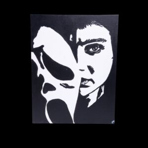 Melissa Barrera Scream Painting. The painting is painted with Amsterdam acrylic paints. The painting is a flat panel canvas which can be hung with command strips, adhesive hooks, or framed.