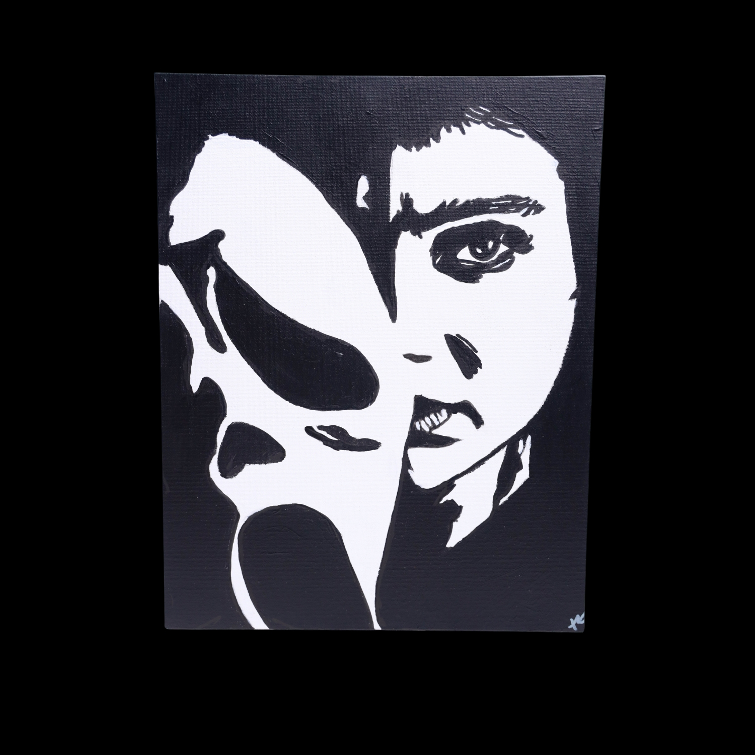 Melissa Barrera Scream Painting. The painting is painted with Amsterdam acrylic paints. The painting is a flat panel canvas which can be hung with command strips, adhesive hooks, or framed.